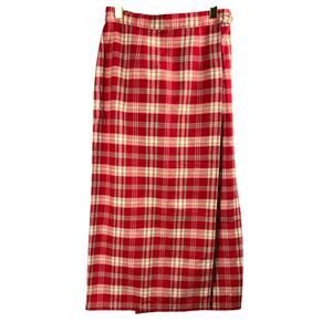 Sun River Clothing Co Red Plaid Wrap Pencil Skirt 100% Cotton Size Medium